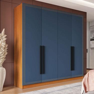 Imagem de Guarda-Roupa Casal Valência 4 Portas 4 Gavetas Freijó/Azul - Politorno