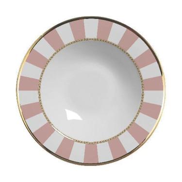 Imagem de Jogo de pratos filetado a ouro pink strip fundo c/6 peças 1ª