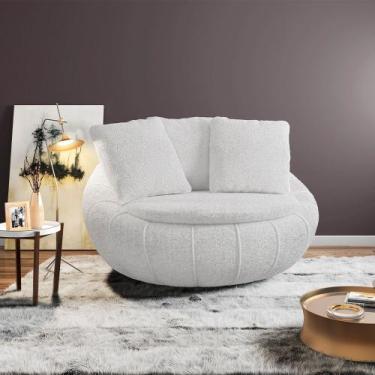 Imagem de Poltrona Giratória Sala de Estar com Almofadas Afrodite Branco Bouclê 