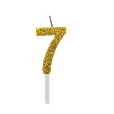 Imagem de Vela De Aniversário 7 Dourada Glitter Com Base