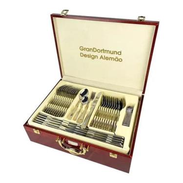 Imagem de Faqueiro Inox Banhado A Ouro Grandortmund 84 Peças Luxo