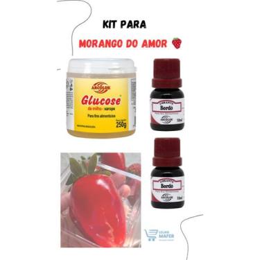 Imagem de Kit Morango Do Amor Xarope Glucose + 2 Corante Vermelho Bordô 10ml - A