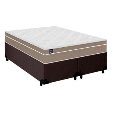 Imagem de Cama Box Casal Bipartido Suede + Colchão Lis Molas Ensacadas Plumatex 138cm Marrom