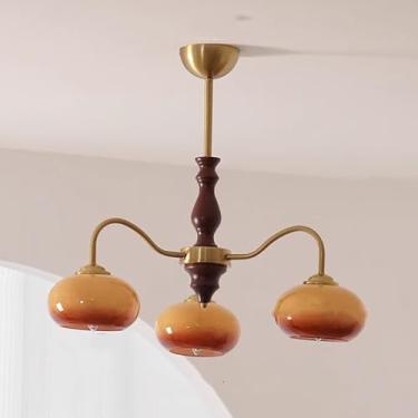 Imagem de 3 Luzes Sala de Jantar Lustre Fazenda Mid Century Moderno Luz de Teto Madeira Laranja Leite Vidro Lâmpada Vintage Ouro Rústico Pendente Luz Para Cozinha Ilha Quarto Sala de Estar Hall de Ent