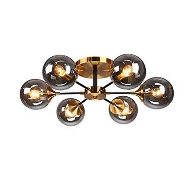 Imagem de Lustre Art Sputnik, Luminária de teto molecular com abajur de vidro globo, Luzes de teto, Luminária de teto de barra, Lustre doméstico, Marrom, 6 luzes (Cinza, 3 luzes)