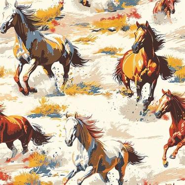 Imagem de MuralPeel Papel de parede vintage vermelho marrom amarelo cavalo animal pastagem paisagem plantas papel de parede autoadesivo removível fácil de retirar papel de parede para armário de quarto