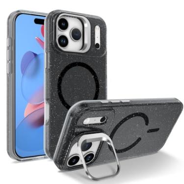 Imagem de LYJSMGZ Capa magnética para iPhone 17Pro Max/17/17Pro/17Air, glitter translúcido com suporte, capa para câmera à prova de choque, antiamarelamento, preta, 17pro Max