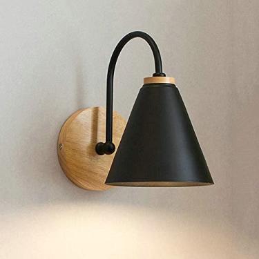 Imagem de Luminárias de parede para sala de estar Luminária de cabeceira nórdica de madeira com abajur de cone de metal Luminária de parede simples Luminária interna E27 para sala de estar Quarto Corr