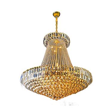 Imagem de Lustre de cristal K9 estilo império clássico com acabamento dourado, luminária de teto para sala de estar, sala de jantar e corredor, 15 x 19 polegadas, luzes LED