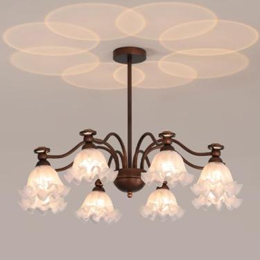 Imagem de Lustre de vidro com flores para sala de jantar, lustre vintage floral para quarto, luminária pendente Sputnik, luzes de teto suspensas retrô para sala de estar, quarto, restaurante