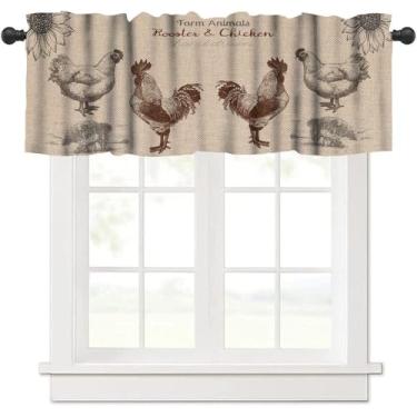 Imagem de Cortina rústica de galo para casa de fazenda, animais de fazenda, girassóis, floral, bolso para varão, tratamento de janela curta para cozinha, café, banho, crianças, quarto, sala de estar