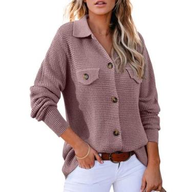 Imagem de Blusão Shacket Jaqueta feminina elegante em malha waffle rosa XXL - As