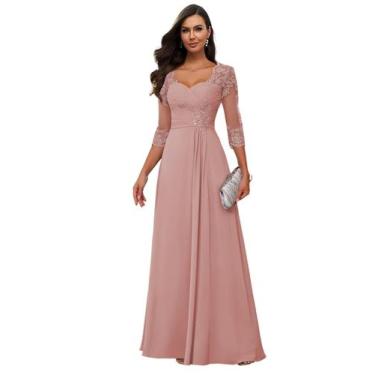 Imagem de Vestido Loyeloy Dusty Rose Sweetheart Lace Mother Bride com mangas