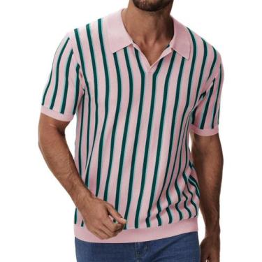 Imagem de Camiseta polo masculina iWoo de manga curta tricotada vintage listrada