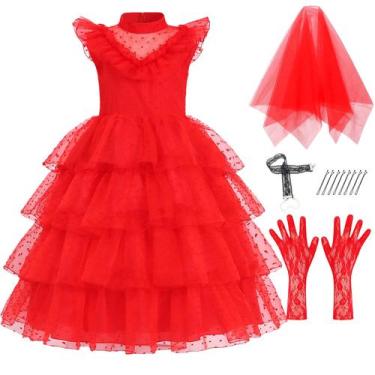 Imagem de Fantasia IBQ Kids Vestido de noiva vermelho para meninas Halloween BQ0