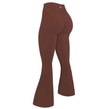 Imagem de Calças de ioga TomTiger High Waist Flare Coffee-Laser para mulheres
