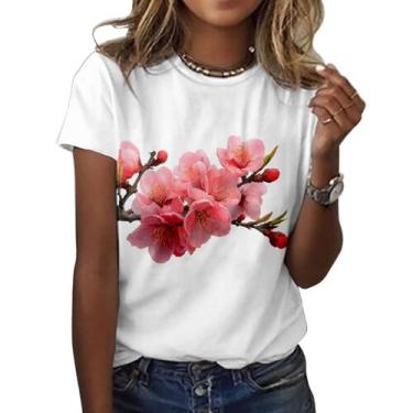 Imagem de Camiseta ZOCANIA com estampa floral feminina, mistura de algodão