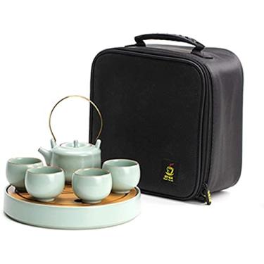 Imagem de Conjunto de chá de cerâmica estilo europeu contém 4 xícaras de chá, um bule de chá, uma bandeja de chá e um saco de viagem adequado para viagens em casa ao ar livre e escritório