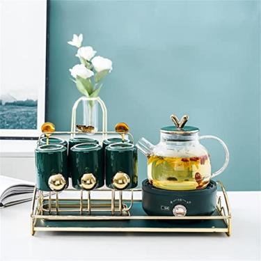 Imagem de Conjunto de chá de vidro resistente a altas temperaturas sala de estar pátio nórdico flor e frutas bule de chá 1,1 L (cor: A, tamanho: kit de 6 xícaras)