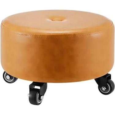 Imagem de Banqueta com rodas e polia de assento baixo, rodas giratórias universais, banco giratório de couro PU de baixa altura, banco com rodas para casa, escritório, banco redondo para fitn