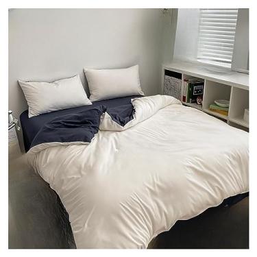 Imagem de Conjunto de lençol de cama de tecido escovado macio duplex de cor sólida, conjunto de colcha, conjunto de combinação de fronhas estilo europeu (capa queen de uma cor 200 x 230 cm)