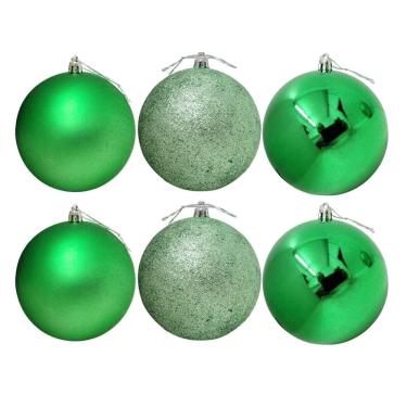 Imagem de Conjunto 6 Bolas de Natal Verde Prime Texturas Mistas 10cm Glitter, Brilho e Fosca