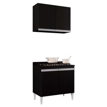 Imagem de Kit Armário Aéreo e Balcão para Cooktop de Cozinha 02 Portas Diana Preto 80 cm L06 - D'Rossi