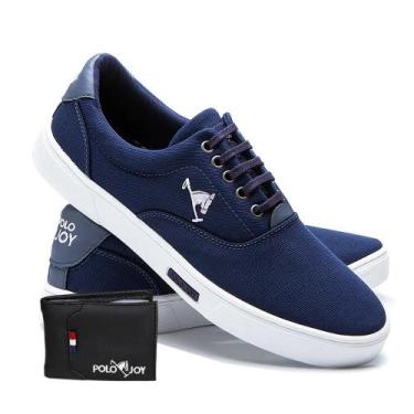 Imagem de Kit Tênis Masculino Polo Joy Lona Amarração + Carteira, 47, Azul escur