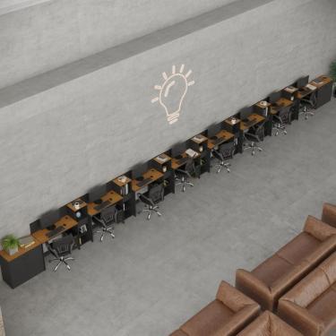 Imagem de Conjunto De Escritório Tech 7 Livreiro 2 Buffet E 8 Mesas 90 - Preto E Cedro Preto E Cedro