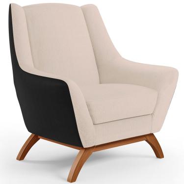 Imagem de Poltrona Decorativa Base Em Madeira Juliet D02 Corano Preto C-05 Linho Bege C-107 - Lyam Decor