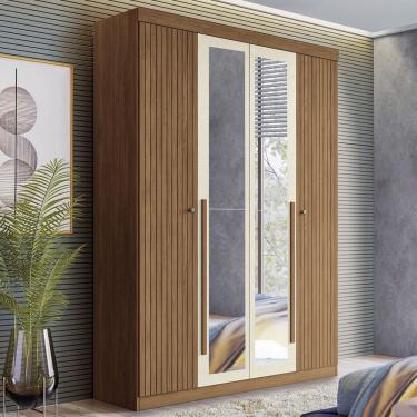 Imagem de Guarda-Roupa Casal Loanda 4 Portas 2 Gavetas Ripado Flex Jatoba/Areia com Espelho - Pnr Móveis
