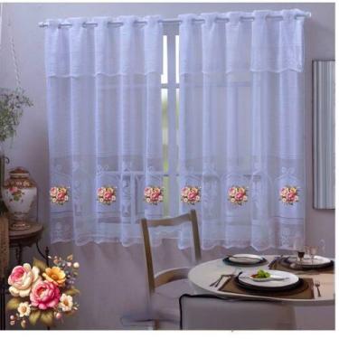 Imagem de Cortina Cozinha Renda Transfer Cozinha 2,50cm X 1,20cm Cortina - speed