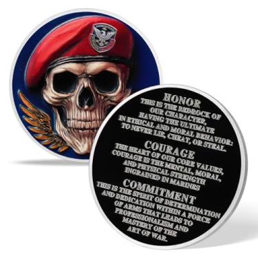 Imagem de AtSKnSK Moeda Memento Mori Moeda Momento Mori Crânio Moeda Presentes Memento Mori Calendário Living Memento Mori Amor Fati Coin (Chapéu Vermelho Caveira Marinha)