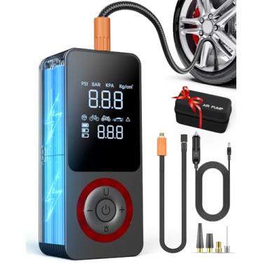 Imagem de Compressor de ar portátil para insuflador de pneu sem fio, bomba de ar de 150 PSI com bateria recarregável, medidor de pressão de pneu, adaptador de energia de carro de 12 V, bomba de ar inteligente