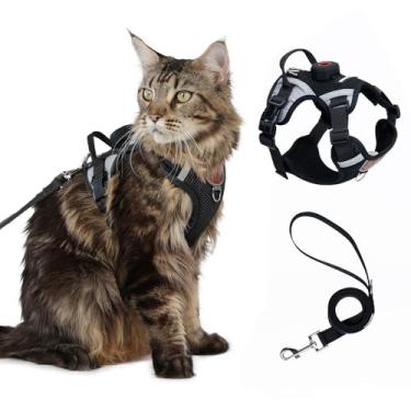 Imagem de Conjunto de coleira para gatos com suporte AirTag, colete à prova de fuga atualizado com guia para gatos, cachorrinhos, cães pequenos, passeios, ao ar livre, jaqueta de malha respirável macia com