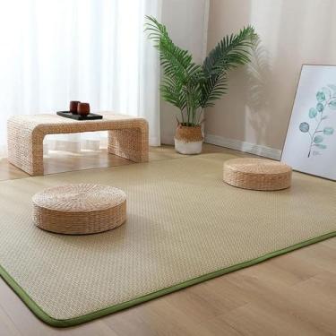 Imagem de Tapete De Piso Tatami Japonês De Rattan Natural - Tapete De Área Respirável Antiderrapante Para Sala De Estar & Quarto - Tapete De Dormir De Verão Dobrável & Tape, B, 150x200cm(59x79inch)
