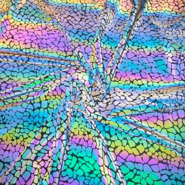 Imagem de Jinbing Tecido refletivo colorido, padrão listrado de mosaico arco-íris, multicolorido iridescente, 139 cm x 1 metro