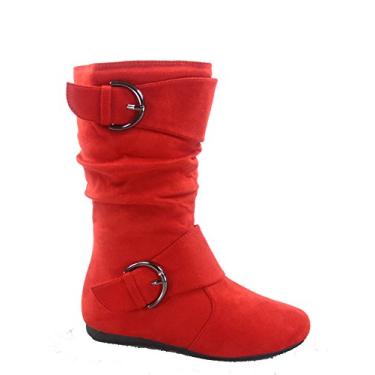 Imagem de Bota de cano médio feminina com zíper e duas fivelas de camurça sintética Link Klein-70k, Vermelho, 13 Little Kid