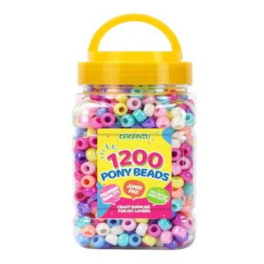 Imagem de Miçangas de pônei a granel 1200 peças de contas de plástico multicoloridas para fazer pulseiras, trança de cabelo, artesanato faça você mesmo, joias Kandi, chaveiros e ornamentos decorações
