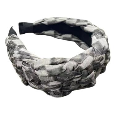 Imagem de XSKL Faixas de cabelo trançadas para mulheres, faixas de cabelo largas com tecido macio para uso diário, festas e passeios casuais (cinza claro, M)