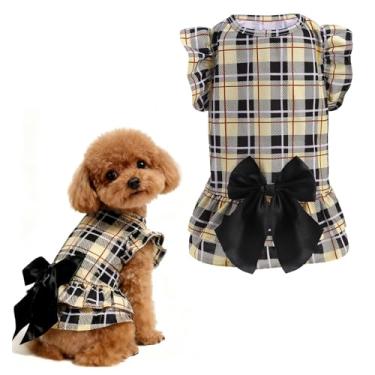 Imagem de EXPAWLORER Vestidos clássicos xadrez para cães pequenos e filhotes, camisa social para cães, roupas para animais de estimação, saia quente para festas de fim de ano