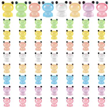 Imagem de 56 peças de mini sapos luminosos de resina, lindos animais coloridos que brilham no escuro em miniatura ornamentos de sapo brilhante para decoração de casa de bonecas de jardim, artesanato