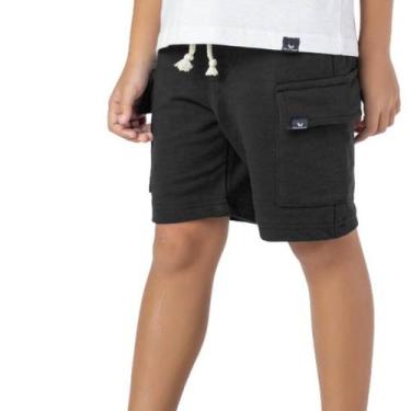 Imagem de Bermuda Infantil Menino Moletinho Cargo Lisa Macio Preta - VRASALON, 6