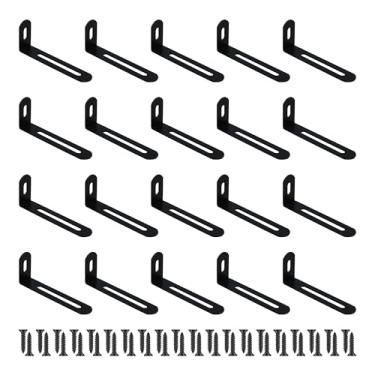 Imagem de 20 peças de suportes ajustáveis de ângulo reto de 7,5 x 3,5 x 2,5 cm, suporte em L ranhurado, fixador de canto de 90 graus, suporte de canto em forma de L, suporte de prateleira preto
