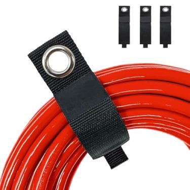 Imagem de 3 peças de suporte organizador de cabo de extensão resistente com ilhós resistente à ferrugem, tiras pretas de armazenamento de garagem de 17 cm, capacidade de peso de 22,7 kg, montável na parede para
