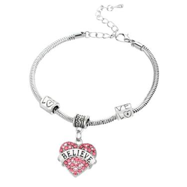 Imagem de Pulseira de coração Believe Hope para mulheres, presentes inspiradores para filha, irmã, presente motivacional para mulheres, One Size, Strass, Sem Pedra Preciosa