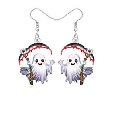 Imagem de Brincos pendentes de fantasma de terror em acrílico, presentes de Halloween para mulheres, design bonito e assustador com foice de globo ocular, acessórios de bijuteria para fantasia de feriado