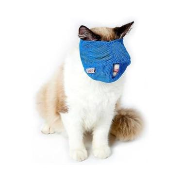 Imagem de Focinheira para gatos de malha respirável para animais de estimação, máscara antimordida e mastigação antimiau (azul, G)