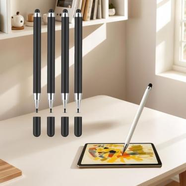 Imagem de Canetas Stylus para telas sensíveis ao toque, caneta Stylus capacitiva universal compatível com todos os dispositivos, pacote com 4, preto e branco