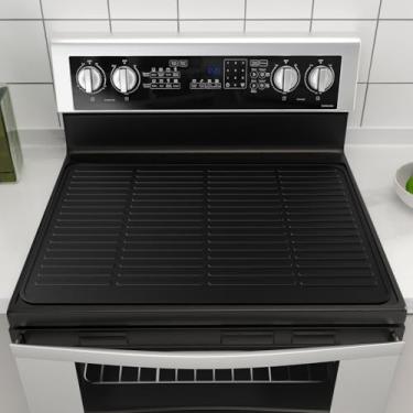 Imagem de Rumlick Capas superiores de fogão de silicone para fogão elétrico, protetor de tampa superior de fogão de vidro resistente (preto fosco, 71 cm C x 50 cm)